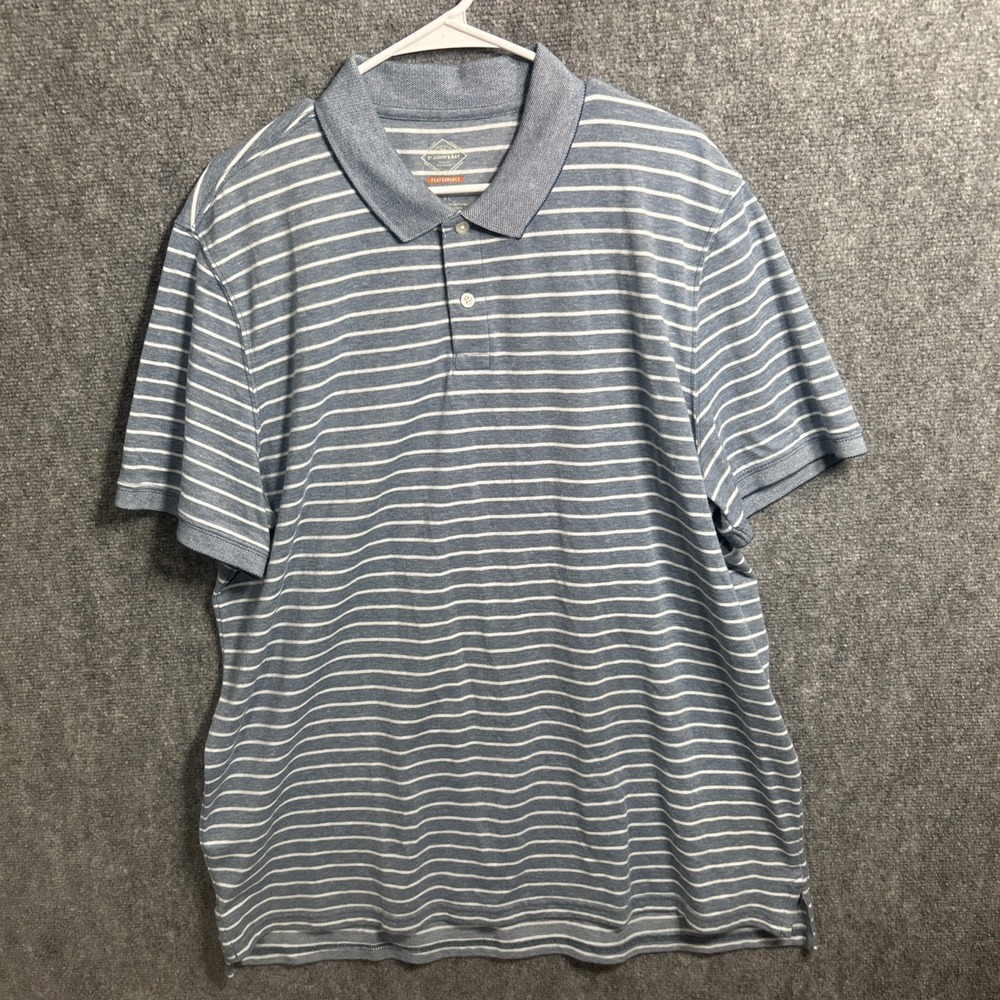 Mens St. Johns Bay Blue Striped Performance Comfort Flex Polo Shirt XL 0446